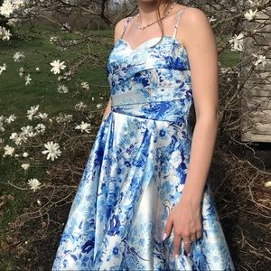 Blue Paisley Prom Dress